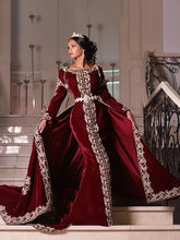 Caftan 2-Piece Mermaid Evening Dress Velvet Algerian Special occasion Dresses Lace Appliques Evening Party Gowns Burgundy